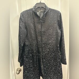 Asian inspired Black  Floral Silk Brocade  jacket Coat XL women